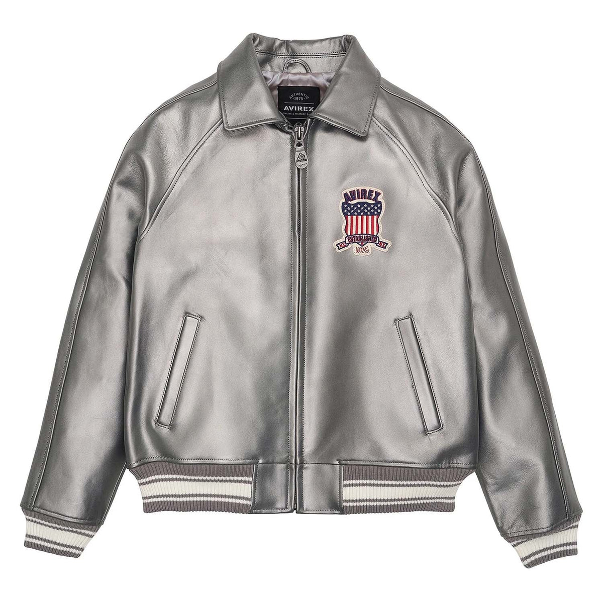 Avirex Iconic Silver Leather Bomber Jacket