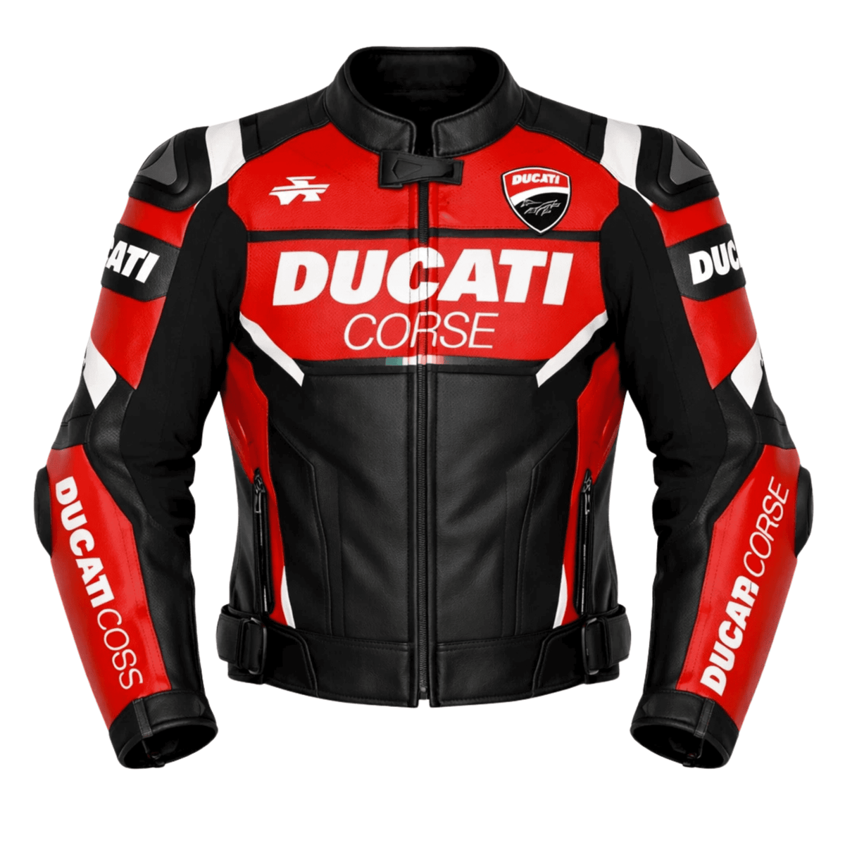 Ducati Corse-Style Black Red Leather Motorcycle Jacket – CE Armor
