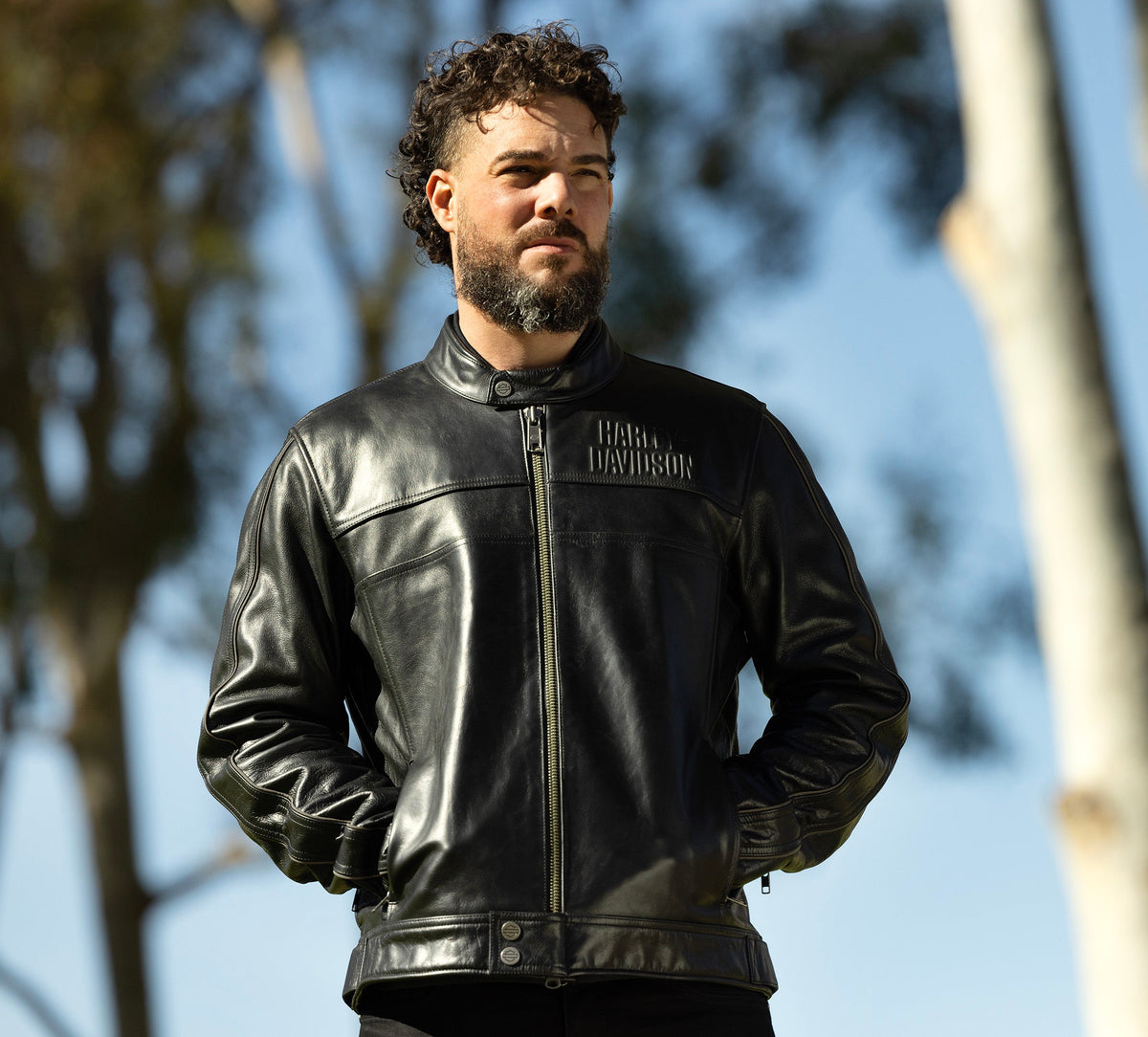 Men's H-D Flex Layering System Café Racer Leather Jacket Outer Layer