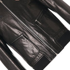 Black Lamb Fur Collar Goatskin Bomber Jacket