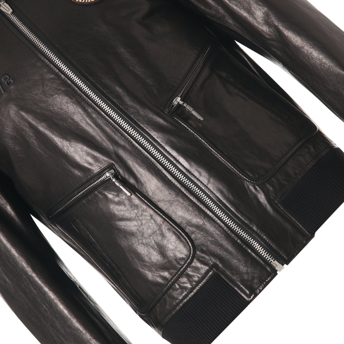 Black Lamb Fur Collar Goatskin Bomber Jacket