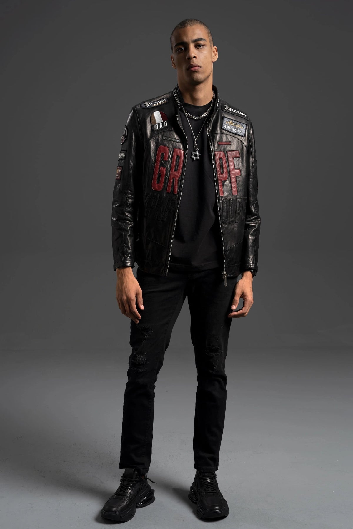 Black Full Patched Genuine Leather Racer Jacket