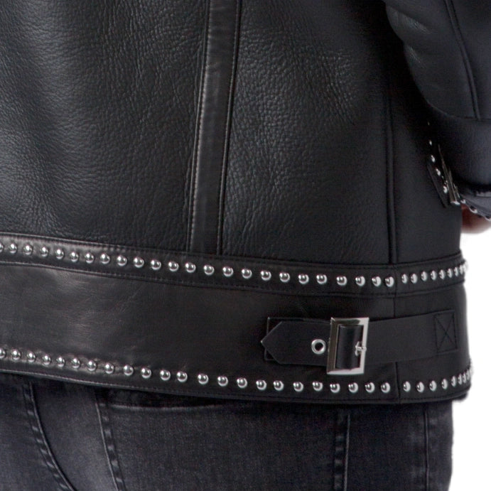 Black Fur Coat Shearling Sheepskin Warm Leather Jacket