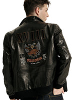 Black Pattern Patched Goatskin Bomber Jacket