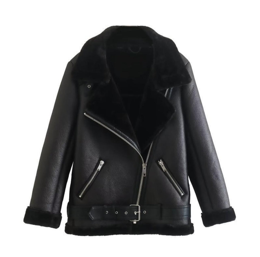 Women's Black Shearling Bomber Leather jacket