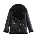 Women's Black Shearling Bomber Leather jacket