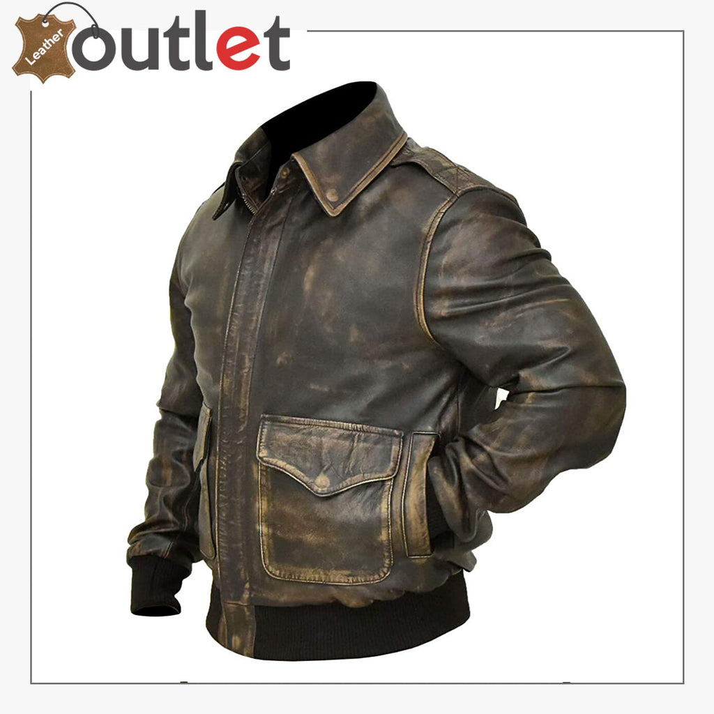 A2 Aviator Distressed Cowhide Leather Bomber Aviator Flight Jacket