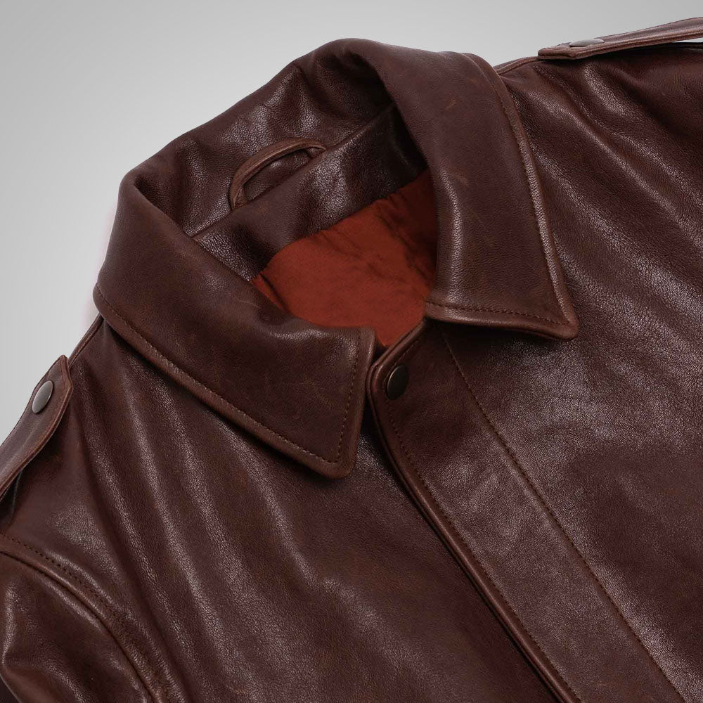 Men's Burgundy Real Leather A2 Bomber Jacket