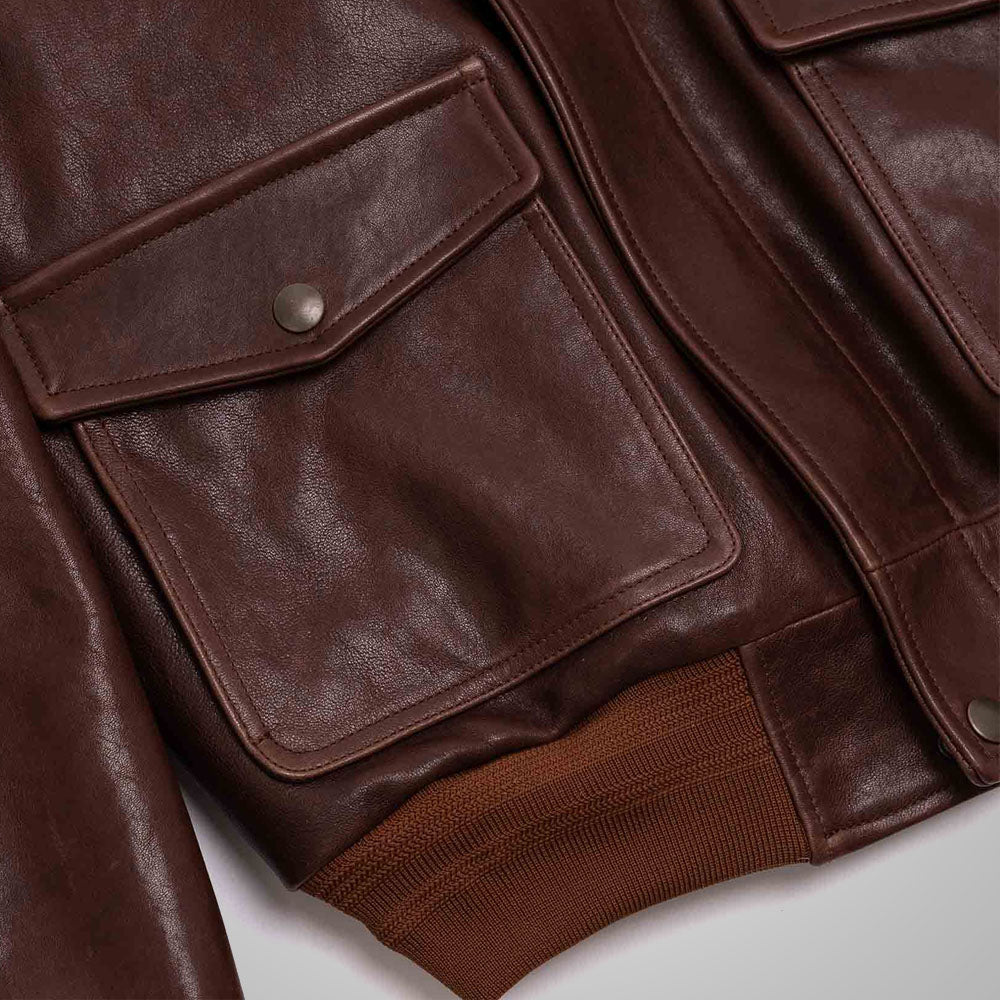 Men's Burgundy Real Leather A2 Bomber Jacket