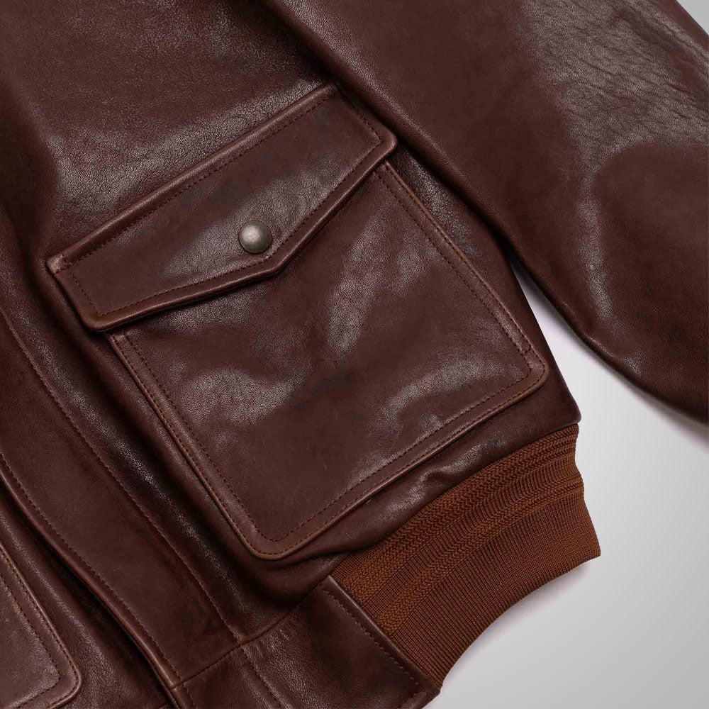 Men's Burgundy Real Leather A2 Bomber Jacket