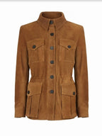 Women's Tan Suede Button-Down Leather Coat by Avanzar Leather