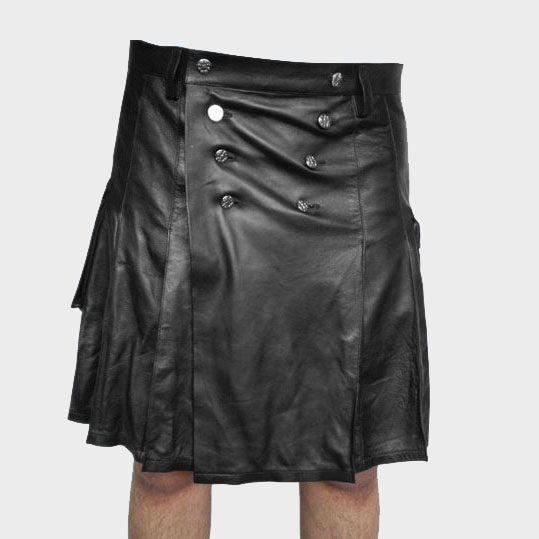 Ample Pleated Leather Kilt For Men