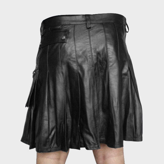 Ample Pleated Leather Kilt For Men