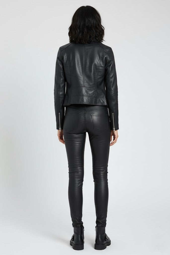 Women's Black Slim Fit Leather Moto Pants