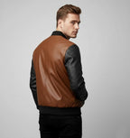Men’s Tri-Color Leather Bomber Jacket – Real Varsity Style