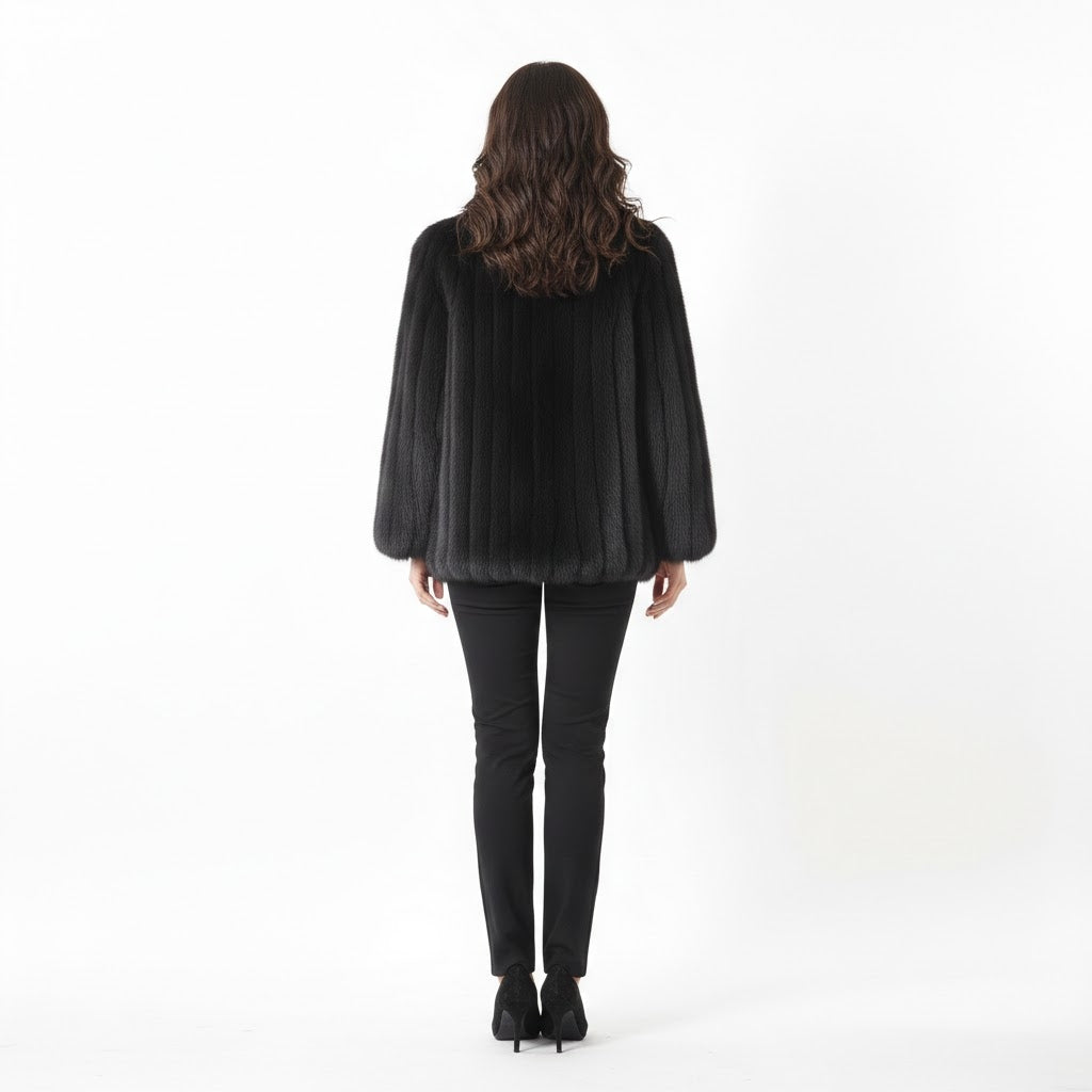 Black Ranch Mink Fur Wing Collar Jacket