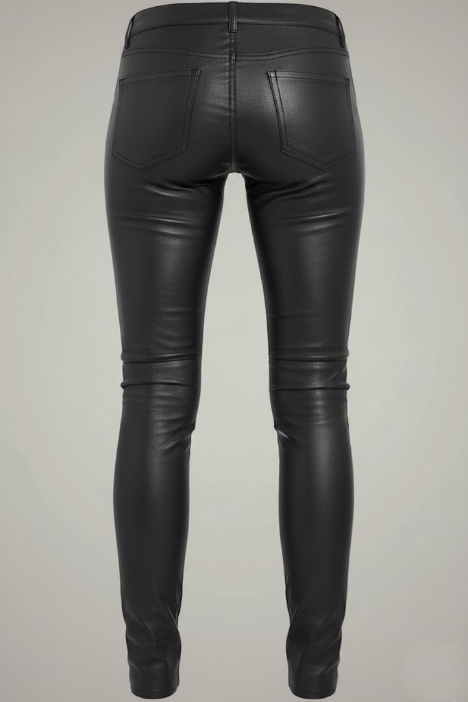 Women's Black Slim Fit Leather Moto Pants