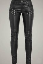 Women's Black Slim Fit Leather Moto Pants