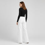 Women’s White Leather Cargo Pants – Wide-Leg Premium Genuine Leather Utility Trousers