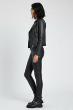 Women's Black Slim Fit Leather Moto Pants