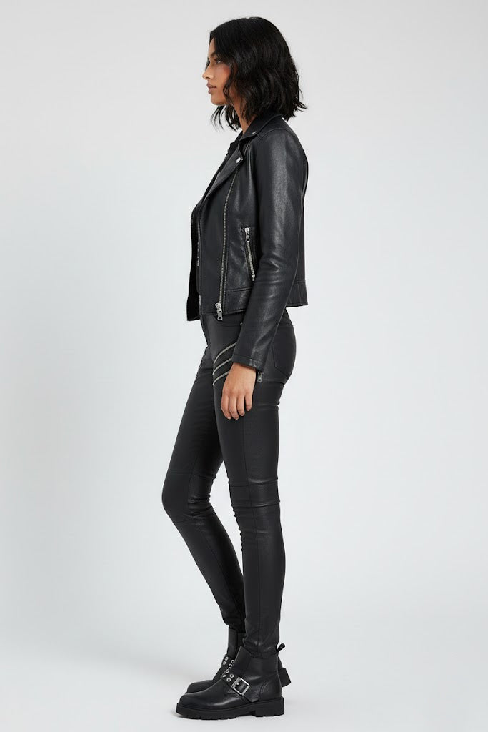 Women's Black Slim Fit Leather Moto Pants