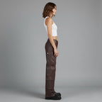 Women's Brown Wide-Leg Leather Cargo Pants