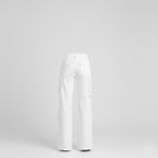 Women’s White Leather Cargo Pants – Wide-Leg Premium Genuine Leather Utility Trousers