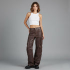 Women's Brown Wide-Leg Leather Cargo Pants