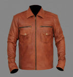 Classic Slim Fit Leather Trucker Jacket for Men