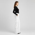 Women’s White Leather Cargo Pants – Wide-Leg Premium Genuine Leather Utility Trousers