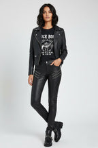 Women's Black Slim Fit Leather Moto Pants