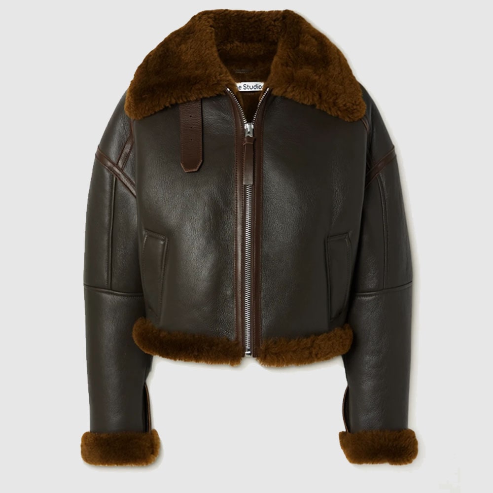 Acne Studios Shearling-trimmed textured-leather jacket
