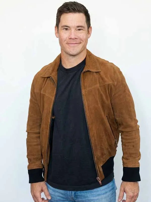 Adam Devine Super Bowl 2026 Brown Suede Jacket