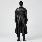 Men’s Black Steampunk Gothic Leather Tailcoat – Victorian Long Coat