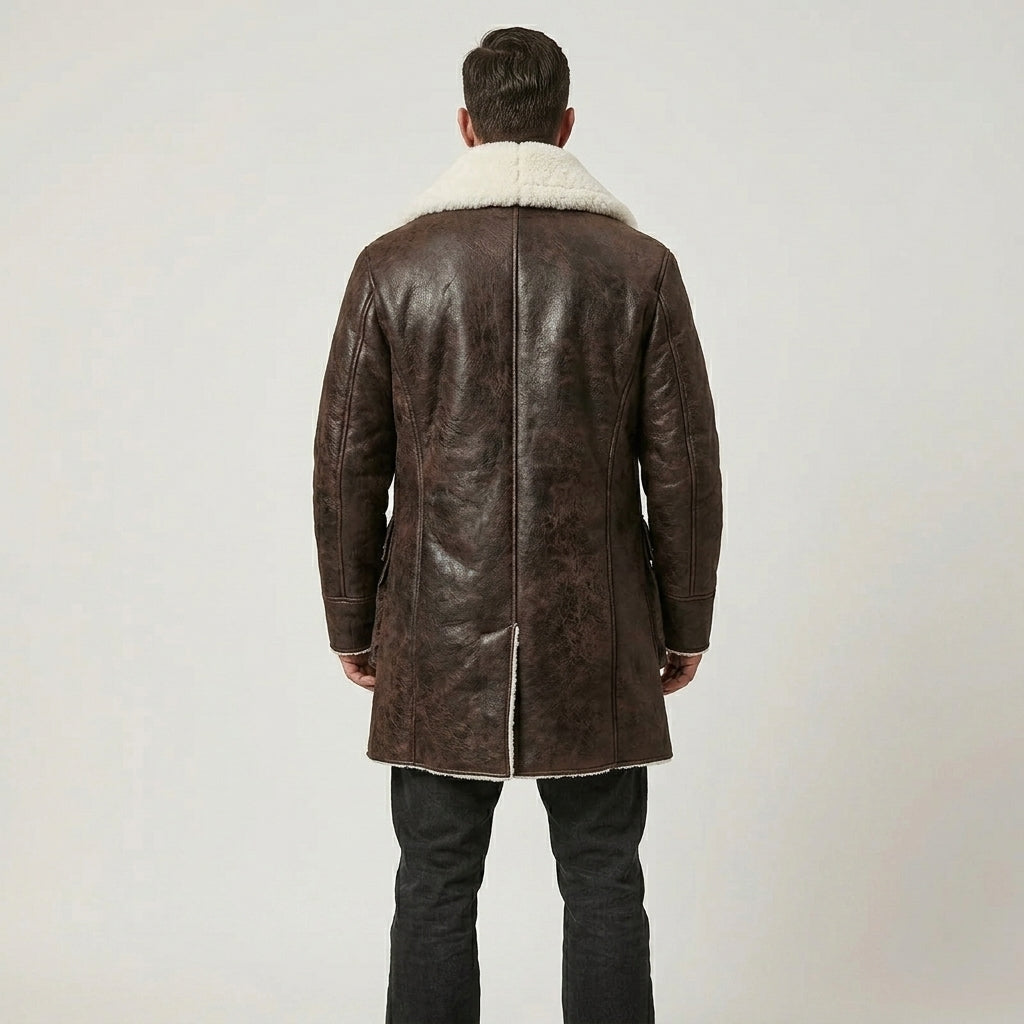Men’s Sherpa Lined Lambskin Leather Coat – Swedish Shearling Bomber Style