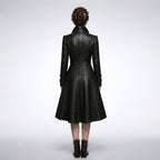 Women’s Black Gothic Victorian Leather Trench Coat – Elegant Long Statement Coat