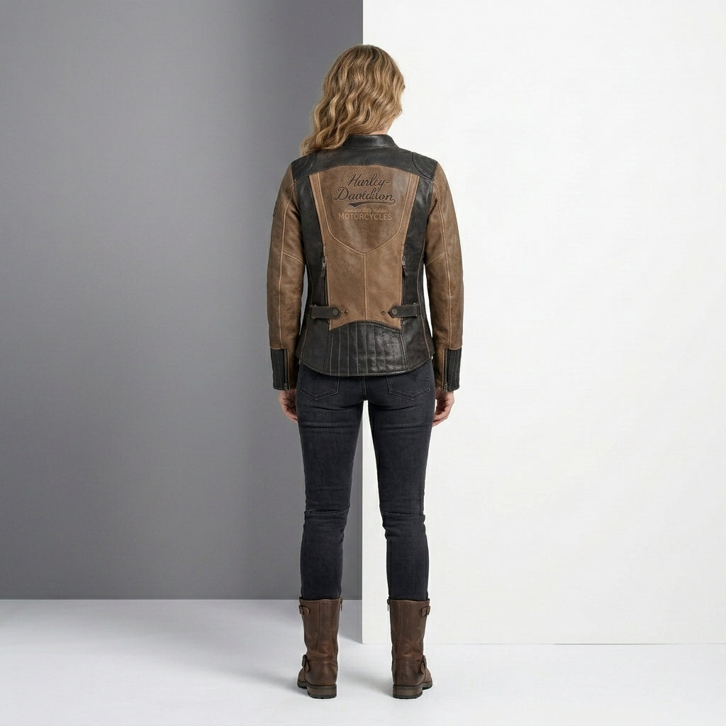 Women’s Gallun Triple Vent Leather Motorcycle Jacket – Harley Style Ride Fit