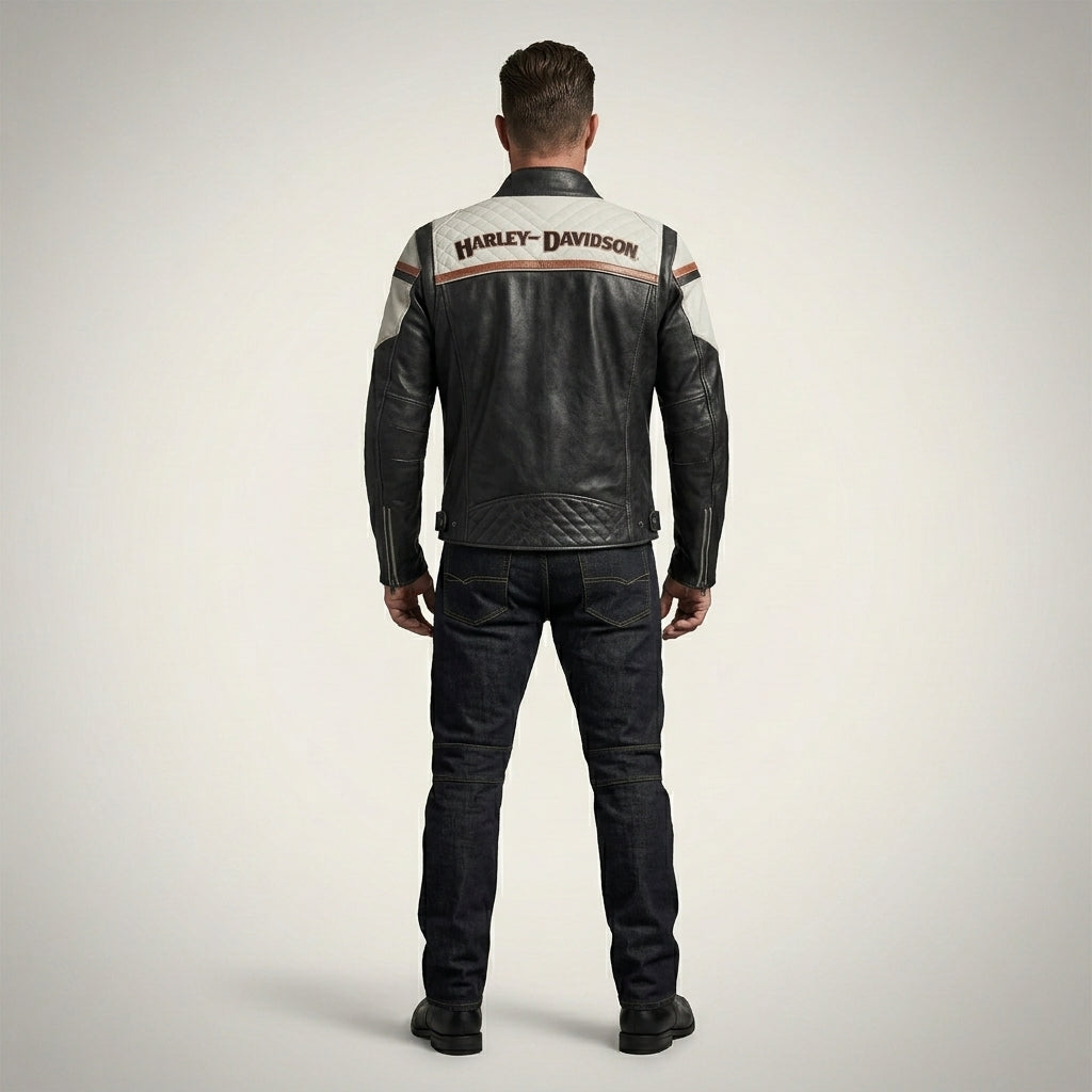 Men’s Classic Leather Biker Jacket – Harley Style Rider Edition