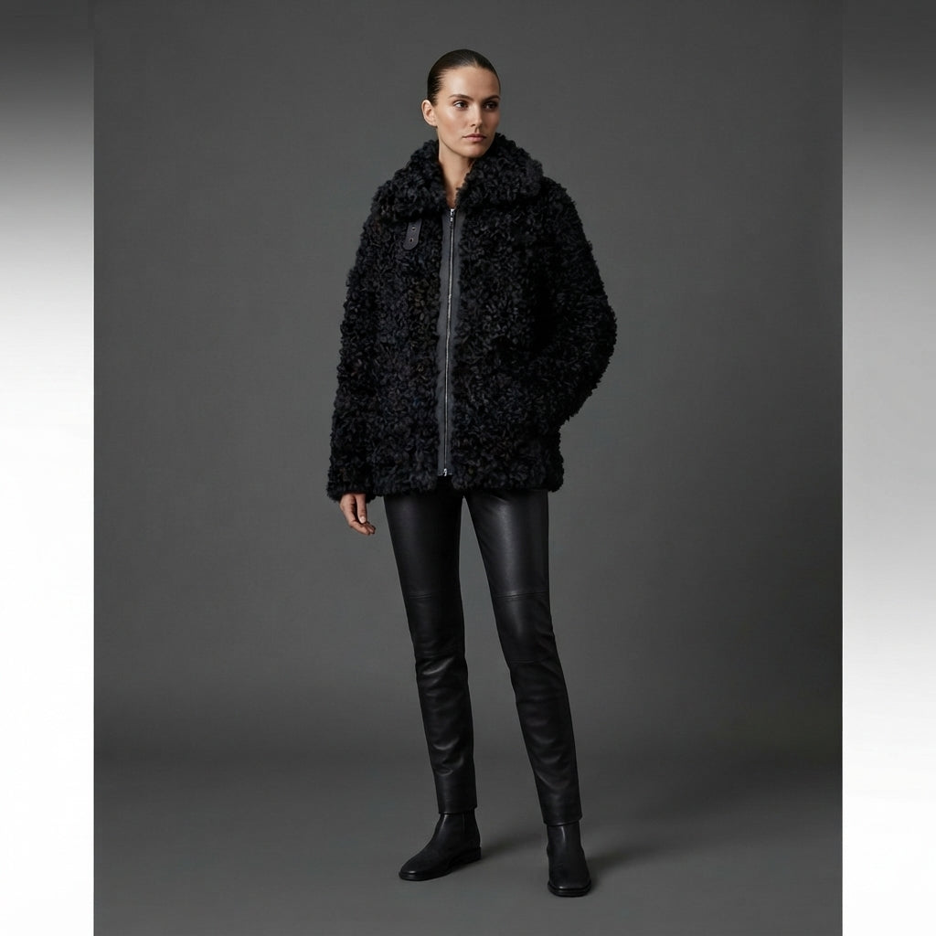 Women's Black Shearling Biker Jacket