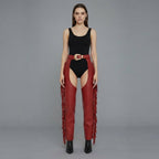 Women Black and RED  Leather Chaps
