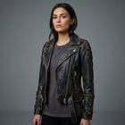 Women's Black Vintage Leather Biker Jacket