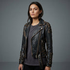 Women's Black Vintage Leather Biker Jacket