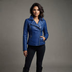 Women's Cobalt Blue Leather Biker Jacket
