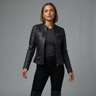 Women's Black Distressed Racer Leather Jacket