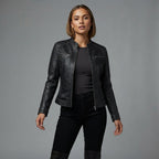 Women's Black Distressed Racer Leather Jacket