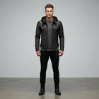 Men's Black Leather Jacket with Hood - Leather Outlet