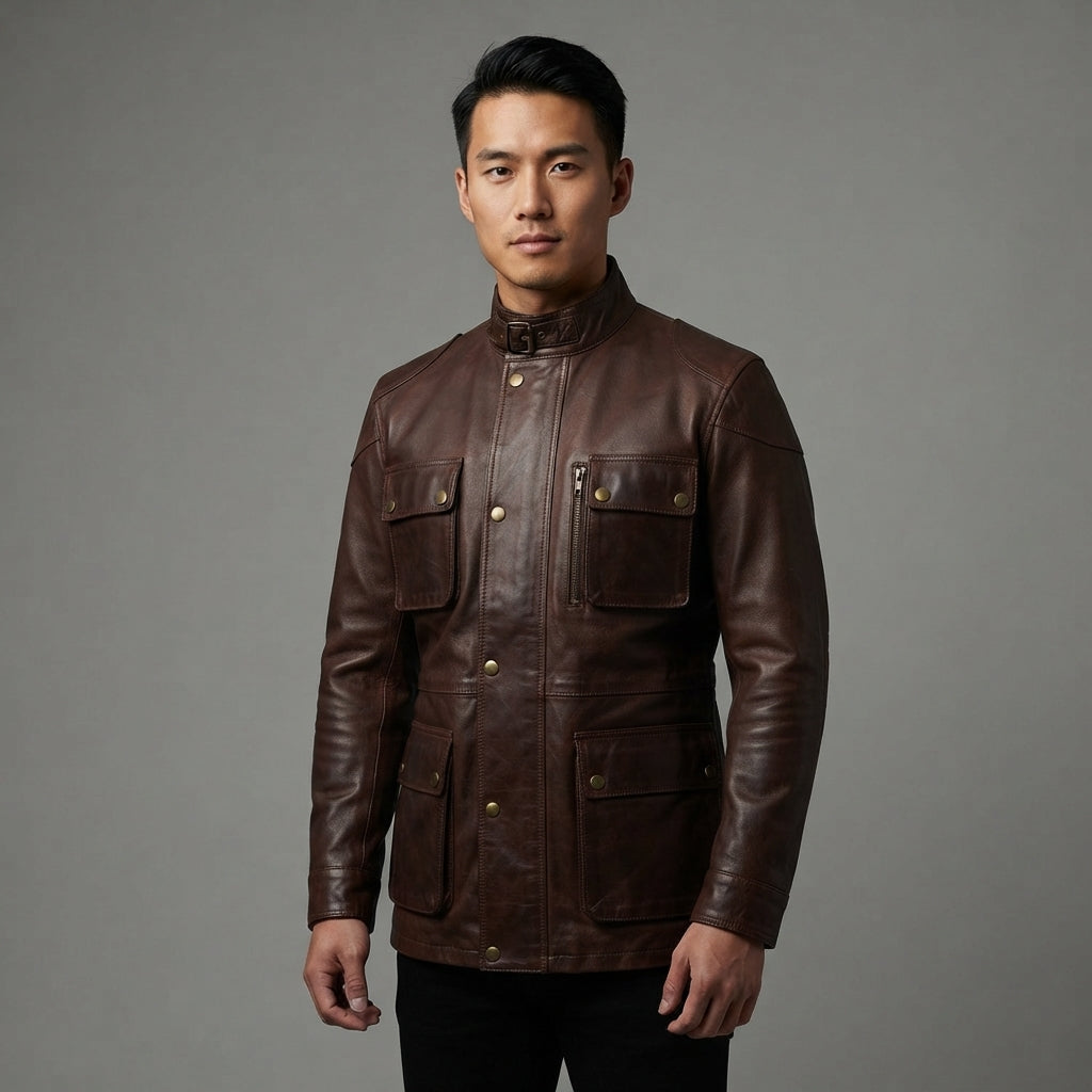 Men's Black Handmade Leather Jacket - Leather Outlet