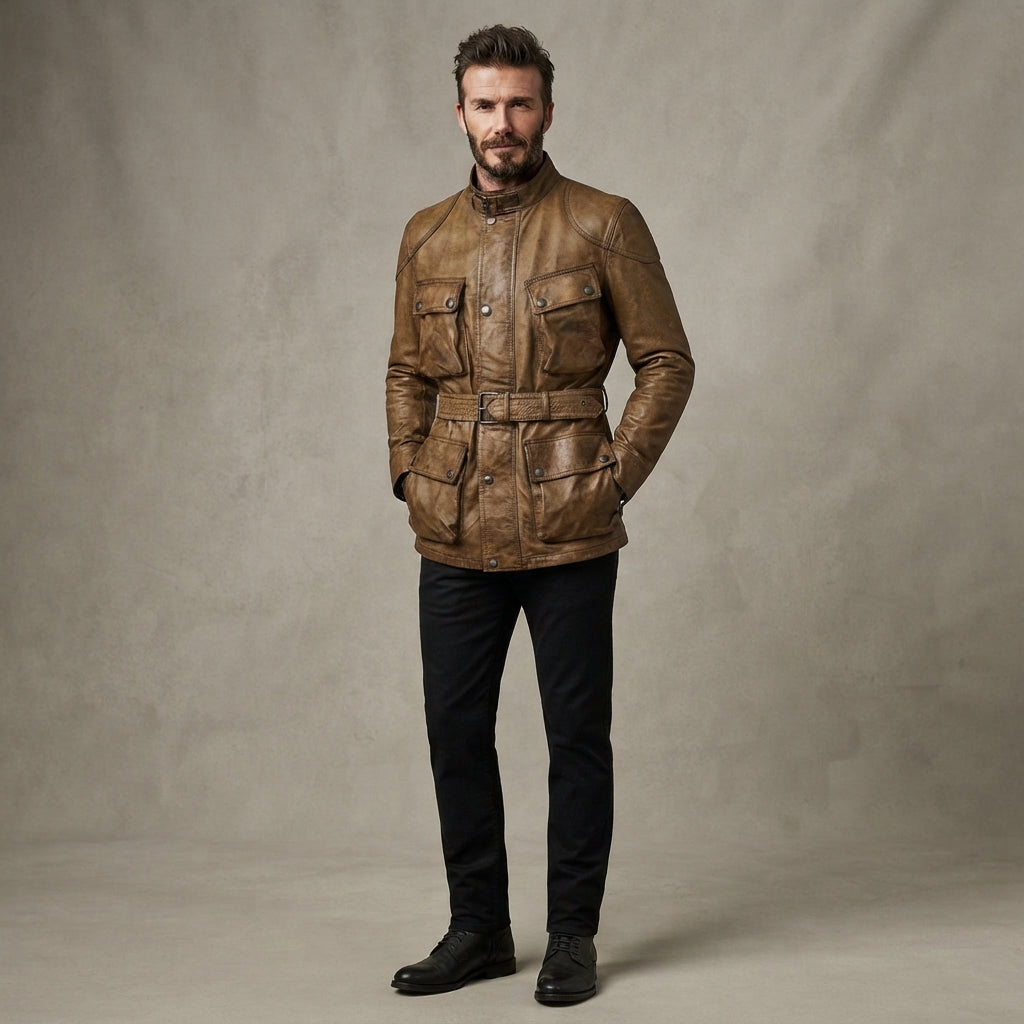 Men's Panther Style Motorcycle Leather Jacket - Leather Outlet