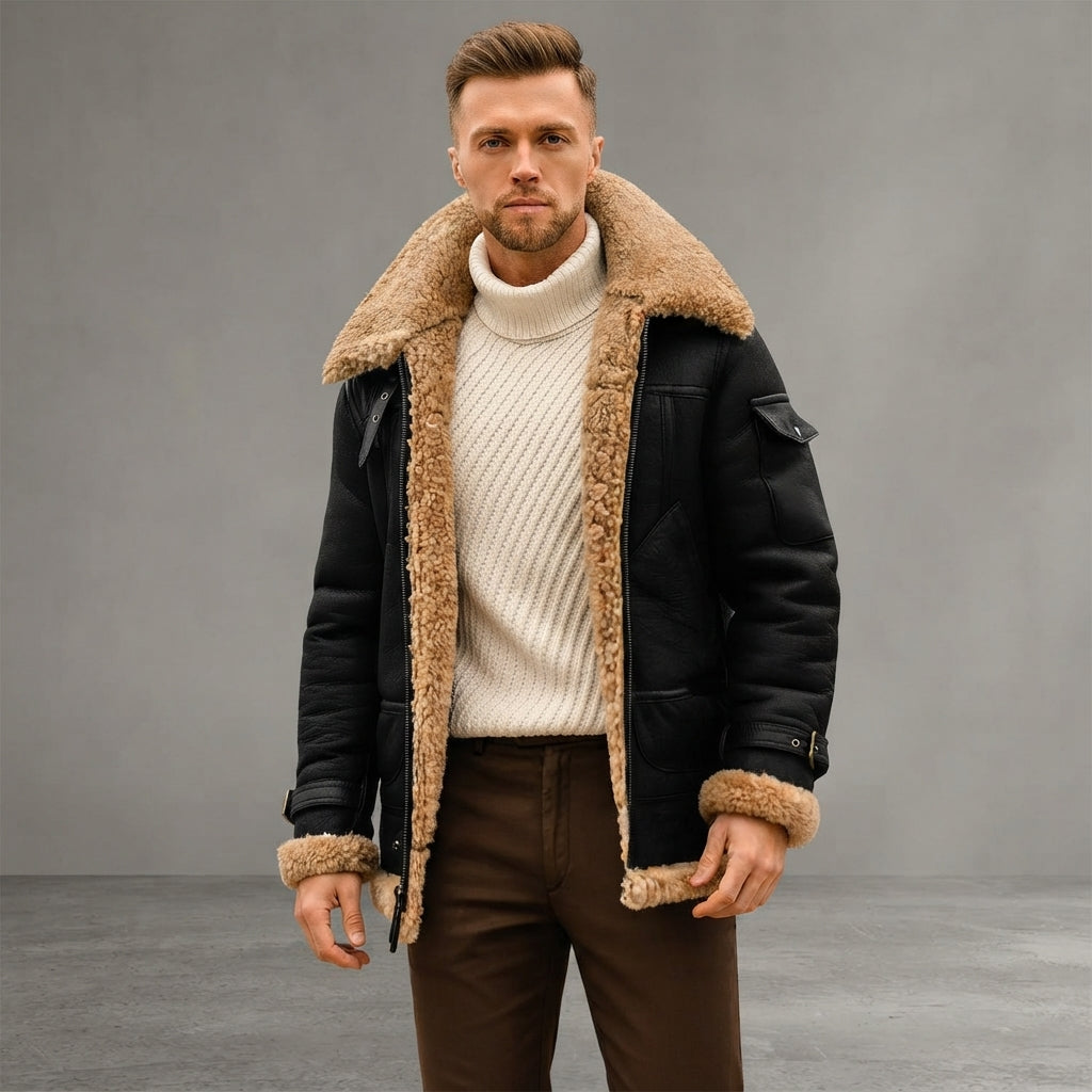 Men's Faux Fur Leather Jacket - Leather Outlet