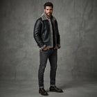 Men's Black Shearling Leather Jacket - Leather Outlet